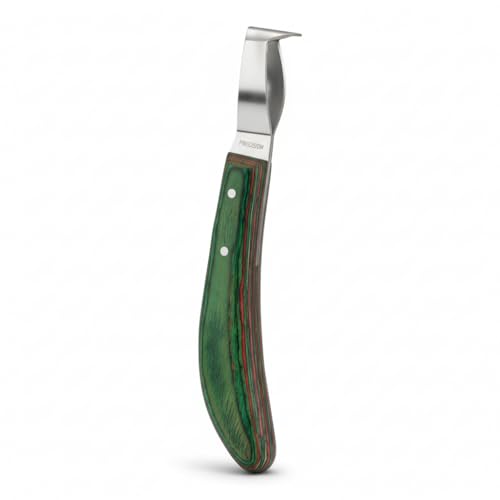 Image of Premium Japanese Stainless Steel Long Loop Hoof Knife with a rhino hook and Smooth Wooden Handle - Perfect for Better Hoof Cleaning