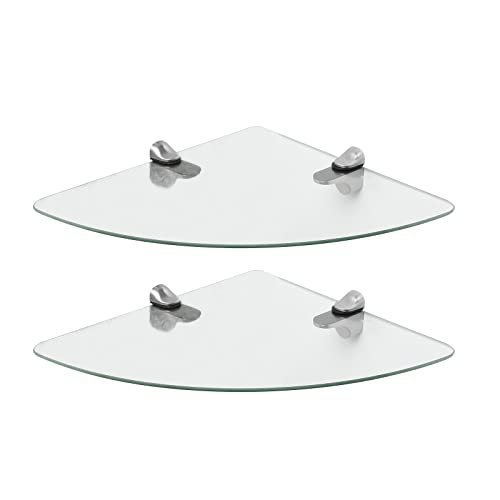 Suptek Corner Floating Wall Mounted Shelf With Silver Strengthened Tempered Glasses #TOP24