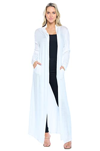 Image of Isaac Liev Women's Maxi Cardigan - Casual Long Flowy Open Front Floor Length Drape Lightweight Duster Sweater Made in USA