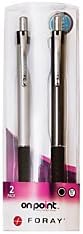 Foray(R) Stainless Steel Retractable Ballpoint Pens, Fine Point, 0.7 Mm, Assorted Barrels, Black Ink, Pack Of 2