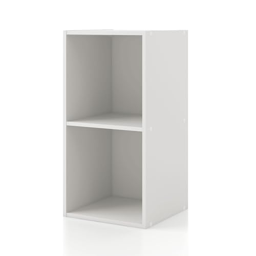 Homes: Inside + Out Apexa 2-Cube Storage Organizer Shelves Stackable Wood Bookcase Fits Cubby Bins for Organization Dorm Teen Room Decor & Home Office White