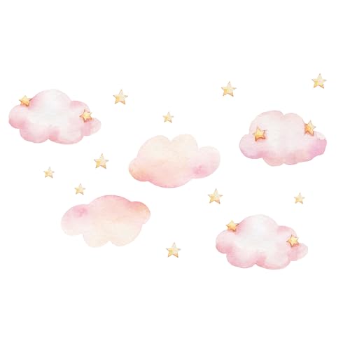 Vinilo Decorativo Infantil de Nubes y Estrellas Rosa miniatura 3