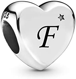 FGT A-Z Initial Letter Heart Charms for Bracelets Necklaces Pendants Sterling Silver Alphabet Name Bead Gift for Mum Women Girls Girlfriend Family Mothers Day Valentine Birthday Graduation