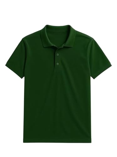 Image of Men Bottom Green Solid Polo Collar T-Shirt Half Sleeves | Plain-Regular Fit
