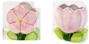 Flower pen holder ceramic tabletop decoration cute girl desk office storage box Stationery shelf storage tank 2 pieces (pink,pink A)