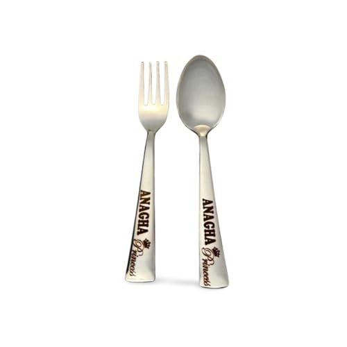 Image of Ncgifts Personalized Spoon, Customized Spoon and Fork | Spoon with Name, Name Spoon with Name and Cartoon Character Engraved on Spoon and Fork Personalized.