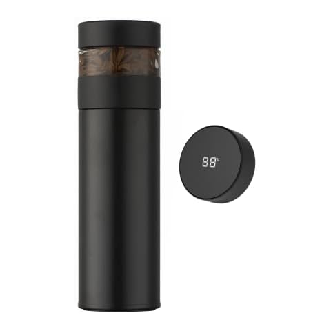 Glass Tea Bottle with Stainless Steel Strainer Tea Cup Drinking Bottle Tea Maker Made of Borosilicate Glass Stainless Steel with Case (Black Stainless Steel) Cover