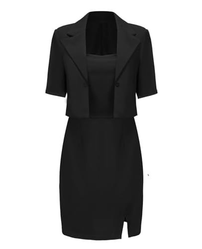 Women's Business Dress Suit Set 2025 Short Sleeve Blazer 2 Piece Outfits Work Blazer Formal Dress Suit