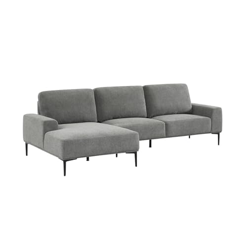 Divano a 3 posti in Tessuto e Metallo, Angolo Sinistro, Atlanta, Grigio Scuro, 134x260x84 cm