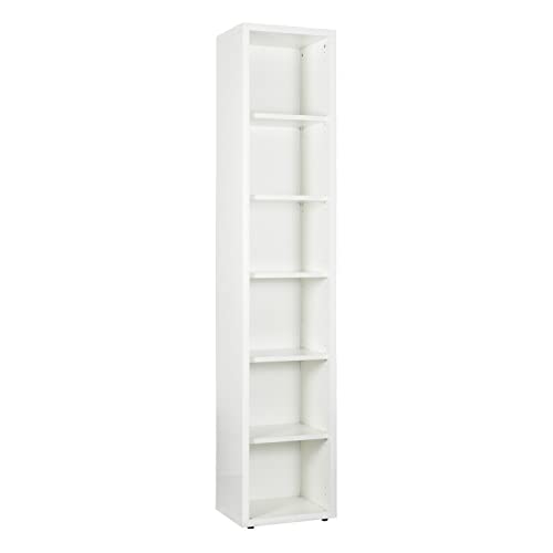 Composad | Libreria Alta della Linea DISEGNO Con 5 Ripiani Regolabili, Libreria Scaffale, Mobile Colonna, (LxAxP) 44x217,50x35,70 cm, Colore Bianco Laccato, Studio, Soggiorno, Ufficio, Made in Italy