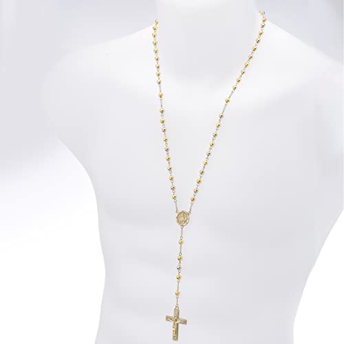 metaltree98 Rosary Gold Silver Black Rose Gold Tone Guadalupe Jesus Cross 28" Necklace HR 6003