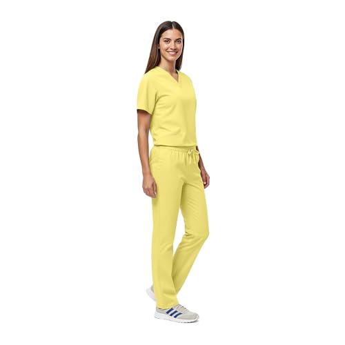 Women's Scrub Set - Medical Scrub Top and Pant, Yellow, X-Small