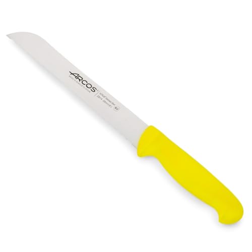 Arcos Serie 2900 - Cuchillo Panero - Hoja Serrada de Acero Inoxidable NITRUM de 200 mm - Mango inyectado en Polipropileno Color amarillo