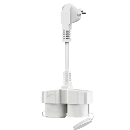 SGZIOO Enchufe Doble para Toma de Corriente, Regletas Enchufes Doble con Cable Prolongador Corto, Ladron Enchufes Resistente al Agua, 16A/250V/3000W, Enchufe Adaptador para Interior y Exterior