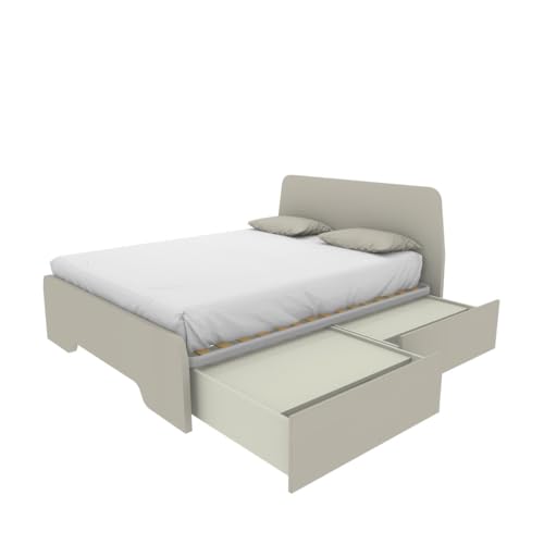 MOBILFINO CAMERETTE Cama de matrimonio 160 x 200 con cabeceros moldeados y cajones – Color crudo capuchino, derecha