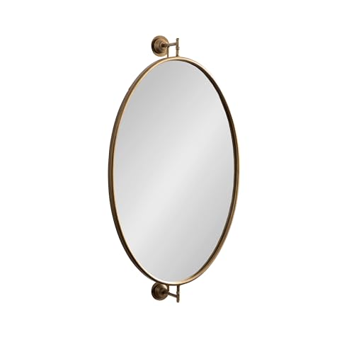 Kate and Laurel Darbridge Traditional Oval Pivot Wall Mirror 24 x 41 Antique Gold Vintage Adjustable Bathroom Mirror for Over Sink with Horizontal or Vertical Mounting