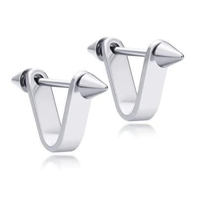 KRYSTALZ Mens Street Hip Hop Hinged Huggie Hoop Triangle Basic Earrings Stainless Steel Punk Spike Ear Studs Pack of 2 Pieces (Silver) (B0BQBNW4S5) Amazon Price History, Amazon Price Tracker