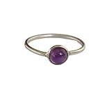Amethyst Silver Ring Natural 6 MM Round Purple Amethyst Gemstone 925 Sterling Silver Handmade Stackable Women & Teens Girls Ring Sizes F to Y (UK)