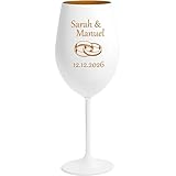 4youDesign | Personalisiertes Weinglas Weiß mit goldener Innenbeschichtung – Gravur mit Namen, Ringen & Datum – Geschenk zur Hochzeit oder zum Jahrestag