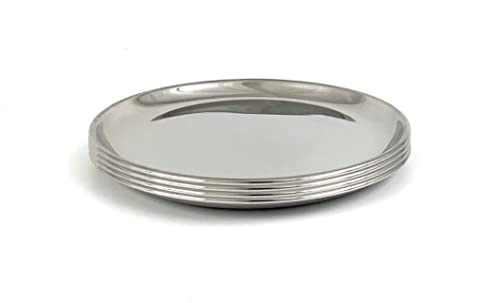 Tredoni 4Pcs Stainless Steel 7.5" Round Dinner Plates, Serving Pizza/Side Plate Dish Set (19 Cm = 7.5 Inch, 4 Pcs) #TOP3