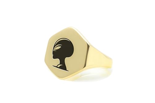 Bague alien gravée hexagonale et bijou science facile unisexe