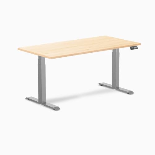 Image of Desky Dual Hardwood Sit Stand Desk Maple 60 inch Space Gray