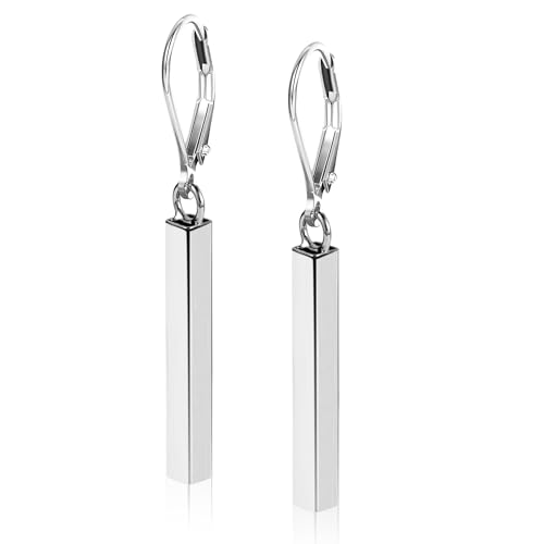 925 Sterling Silver Bar Dangle Drop Earrings for Women, 14K Gold French Style Leverback Dangle Drop Earrings, Hypoallergenic Jewelry
