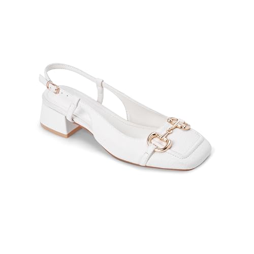 Image of Slingback Mary Jane Heels for Women Low Block Heel Closed Square Toe Pump Shoes Heels Classic Daily Office Dressy Shoes
