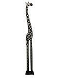79 Inches Hand Carved Wooden African Giraffe Statue Sculpture WorldBazzar Brand, Brown, Black, X-Large