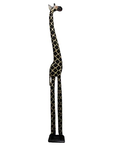 Estatua de jirafa africana tallada en madera 79 pulgadas miniatura 1