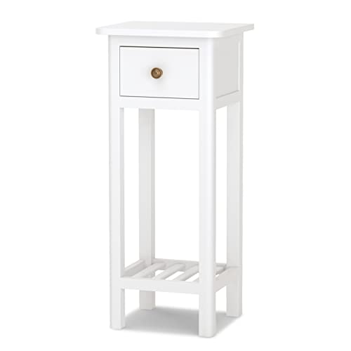 Giantex Small Side Table, Narrow End Table For Small Space, Wood Slim Sofa Side Table With Drawer And Shelf, Farmhouse Nightstand Bedside Table, No Assembly, White #TOP4