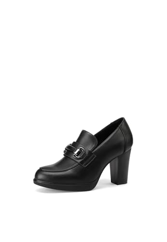 QUEEN HELENA Mocasines de tacón francés con hebilla casual elegantes para mujer X31-115, Negro , 39 EU