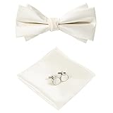 HOULIFE Fliege Herren Set - Verstellbare Fliege aus Satin Polyester Vorgebunden Fliege, einfarbige Einstecktuch, Manschettenknöpfe Set für Bräutigam Hochzeit formal mit Geschenkbox