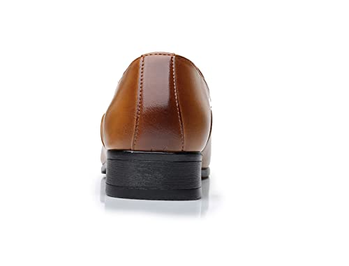 Single Season Dress Shoes for Men Slip On Burnished Pointed Toe PU Leather Low Top Rubber Sole Non Slip Resistant Walking Very Popular Among Young People (Color : Yellow, Size : 8)3