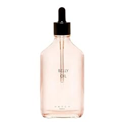 Belly oil with a translucent pink bottle