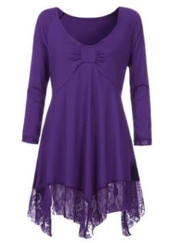Eryue 2022 Summer Euro an and American Amazon Fat Women Plus Size Women’s lace Stitching Large ne line Long-Sleeved Women’s dr Purple 5XL offers donot miss