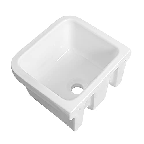 Pilozzo lavatoio da parete 46x38 cm, in ceramica bianca lucida resistente agli acidi, ideale per ambienti esterni ed interni (46 x 38 x 24 cm) - 6