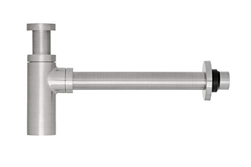 Solid Brass Round Bottle Modern P Trap In Brushed Nickel Finish | Basin Sink Waste Trap Adjustable Drain Tube Kit | UPC/cUPC | Extra Long Bottle | 1-1/4 Inch Inlet | Detachable & Easy Clean