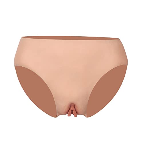 Wisfancy Silikon Fake Vagina Höschen Realistische Sissy Hosen Verstecken Gaff Boxer Briefs Männer Tanga für Transgender Dragqueen Crossdresser Cosplay, Braun