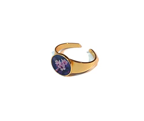 Bague fleur cerisier ou coquelicot en laiton doré fin et résine brillante 1 cm