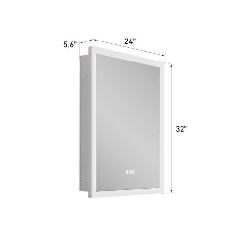 Armario LED para medicamentos WELLFOR de 24 x 32 pulgadas con luces, espejo de maquillaje con aumento 3X, armario de vanidad para baño con almacenamiento, antivaho, montaje en superficie o empotrado, puerta que se abre hacia la derecha miniatura 2