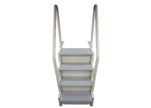 Confer Plastics Step-1X: Sturdy Above Ground Entry System with Dual Handrails and Slip-Resistant Steps, Easy Installation, Supports up to 400 lbs - Proudly Made in USA. Warm Grey with Grey Treads