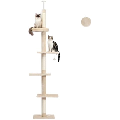PETEPELA Cat Tower 5-Tier Floor to Ceiling Cat Tree Height Adjustable Cover