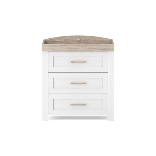 Image of Silver Cross - Valencia Dresser With Intergrated Changer Top - Nursery Furniture - Timeless White With Natural Oak Accents