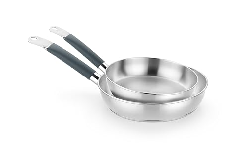 BRA Master | Set de sartenes 24-28 cm, acero inoxidable, Sin Antiadherente, Sin PFOA, Full Induction, Apta para todo tipo de Cocinas, Mango acero inoxidable recubierto de Silicona
