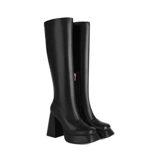 Bottes à hauteur de genou pour femme avec talons hauts épais de 10.5cm