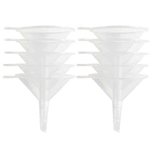OSTTRPO Mini Funnel 10-Pack, 2.16-Inch Clear Plastic Funnel for Filling Bottles, Perfect for Essential Oils, Perfume, Science Lab, Sand Art, Baby Oil, Flask, and Fine-Line Applicators