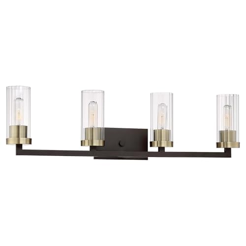Image of Minka Lavery 3044-560 Ainsley Court Vanity Bath Light, 4-Light, 240 Total Watts, 32.75-in H x 9.25-in W, Aged Kinston Bronze with Brushed Brass Highlights