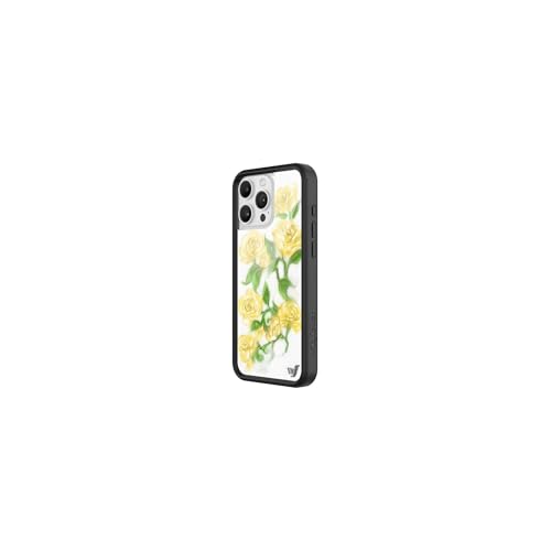 Image of Wildflower Cases - Compatible with iPhone 16 Pro Max | Protective Black Bumper, 6.5ft Drop Test Certified, Women Owned Small Business | Floral Nature Green Aesthetic Trendy | Yellow Roses