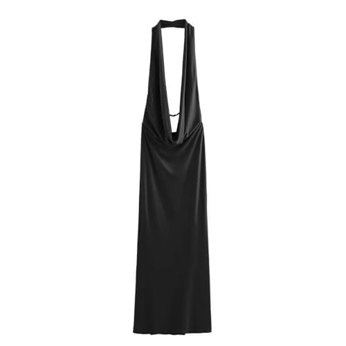 Sommerliches Damen Plissee Neckholder Kleid - Schwarz - S